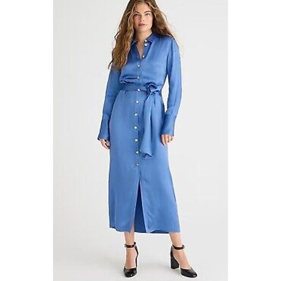J. Crew Dresses & Skirts - NWOT J. Crew Drapey shirtdress in luster crepe Blue Size 6 Maxi Button Up